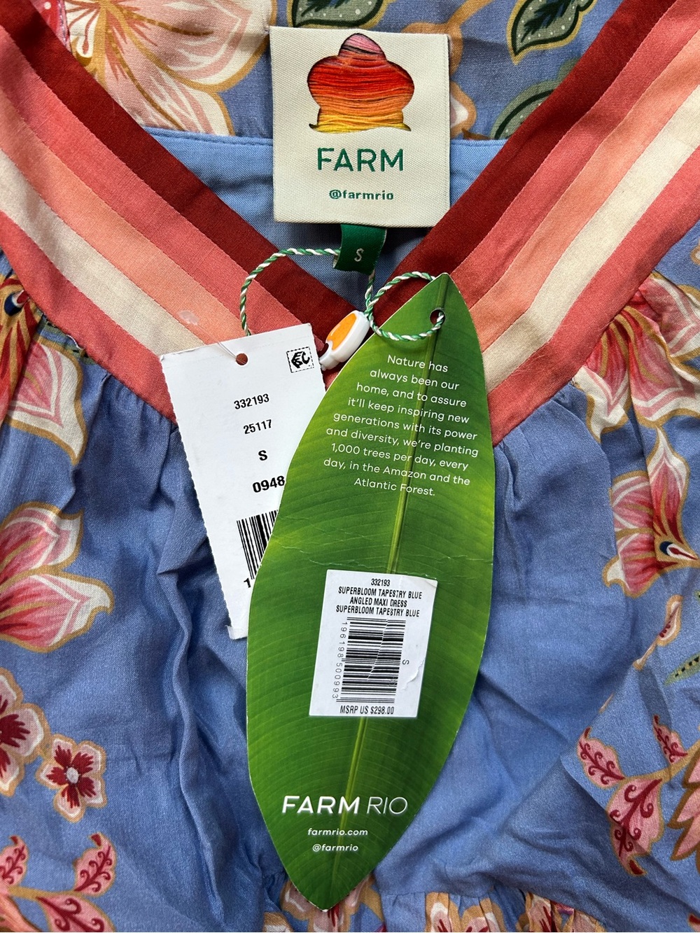 FARM Rio Super Bloom Tapestry Blue Angled Maxi Dress Size Small NWT - Picture 8 of 10